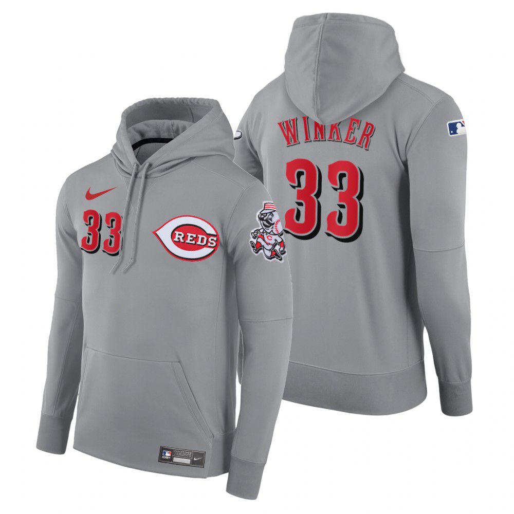 Men Cincinnati Reds #33 Winker gray road hoodie 2021 MLB Nike Jerseys